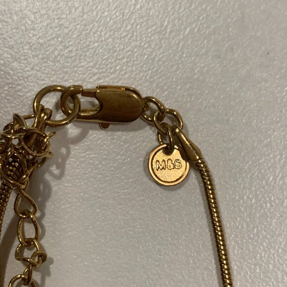 M&S Gold Tone Pendant Necklace Cat Eye Stone Modernist Vintage Style Statement - Picture 7 of 7